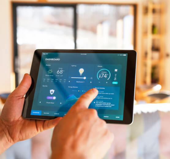 Smart home dashboard controlling lights, climate, and security in a Dallas home